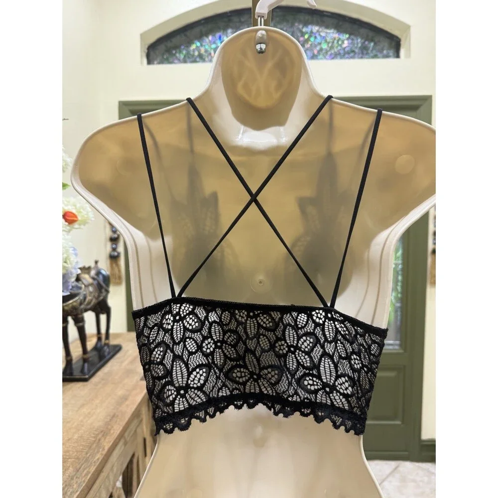 Black Floral Lace Longline Bralette – Size L